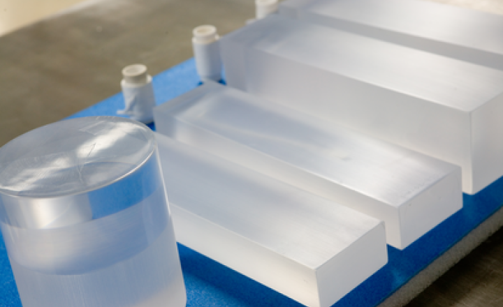 Scintillation crystals being prepared for encapsulation